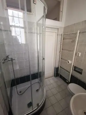a bathroom with a shower and a toilet and a sink at Prague central 3&kk apartment Andel in Prague