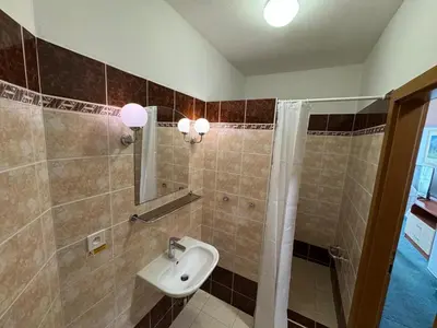 a bathroom with a sink and a shower at Park Pension