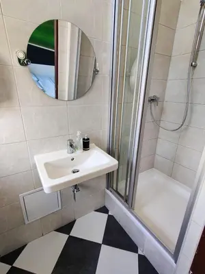 a bathroom with a sink and a shower at Comfy 2 Bedrooms Flat 4 persons & Parking in Prague