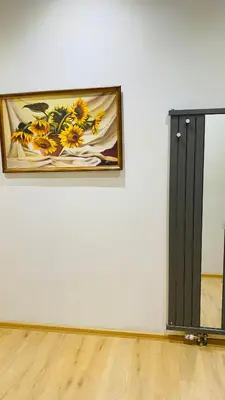 a painting on a white wall next to a mirror at Private room in the Centre in Prague