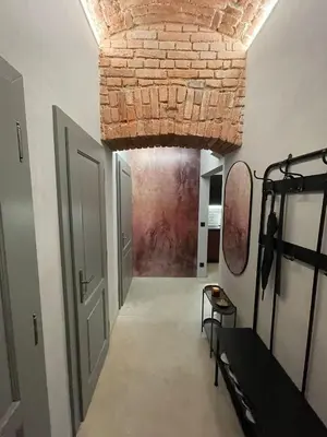 a room with a brick ceiling and a hallway at Dream Luxury Studio Prague DS1 in Prague