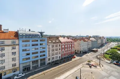 an aerial view of a city street with buildings at Brand new studio apartment #50 FREE PARKING close to center in Prague