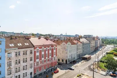 an overhead view of a city street with buildings at Brand new studio apartment #50 FREE PARKING close to center in Prague