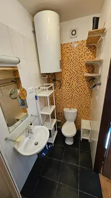 a bathroom with a sink and a toilet at Zizkov Apartment in Prague