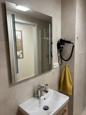 a bathroom with a sink and a mirror at Apartment Vyšehrad in Prague