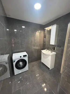 a bathroom with a washing machine and a sink at House in Čakovice near Štětí in Štětí