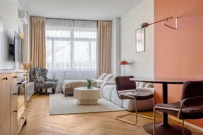 a kitchen with a sink and a counter at Boutique Apartment - 2 Double Beds and Balcony in City Centre by Gravity Prague in Prague