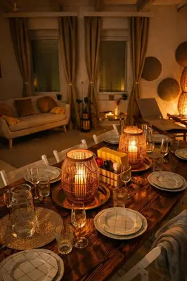 a table with plates and glasses on top of it at Relax u potoka, vířivka, swimSpa, sauna