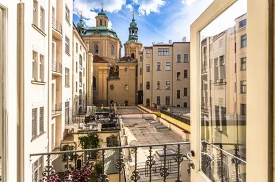 a view of the city from a balcony at Golden Prague Residence, Jáchymova Street in Prague