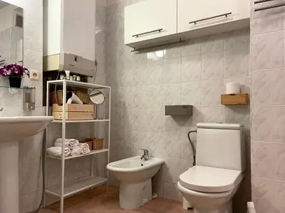 a bathroom with a toilet and a sink at Central Cozy Comfort Loft in Prague