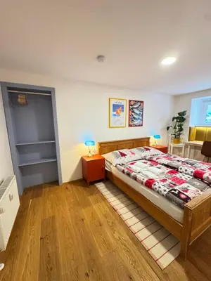 a bedroom with a large bed in a room at Negroni Apartment in Prague