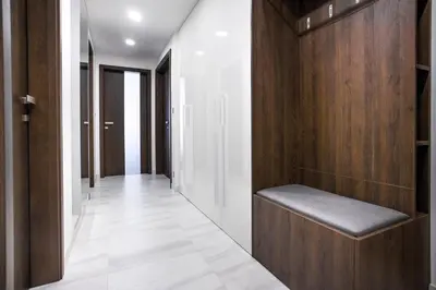 a hallway with wood paneling and a bench at Parking Free Onsite, Air Conditioning, Wenceslas Square in Prague