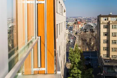 a view of a city from a window of a building at Parking Free Onsite, Air Conditioning, Wenceslas Square in Prague