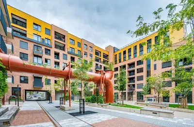 a rendering of a building with a large pipe at Prague Days - Bright Studio with Balcony, Netflix and 70Mbs WiFi in Smíchov in Prague