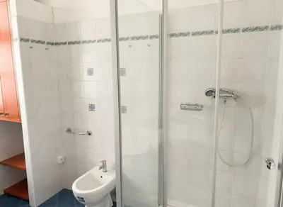 a bathroom with a shower and a toilet and a sink at Petrska Cozy 2 bedroom apartment near Old Town in Prague