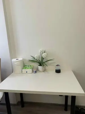 a white table with a vase of flowers on it at Ethereal Haven 1 in Prague