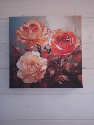 a painting of flowers on a wall at Houseboat Rosie in Prague