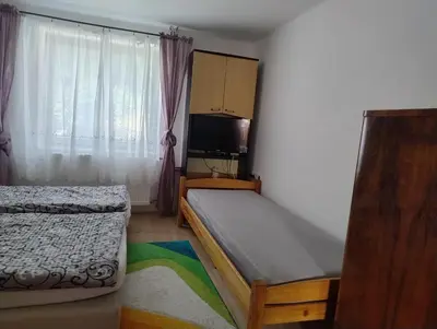 a small bedroom with two beds and a television at Apartmán Sofie in Poděbrady