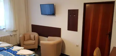 a room with a bed and a tv on a wall at Pension & Restaurace Na Rychtě in Prague