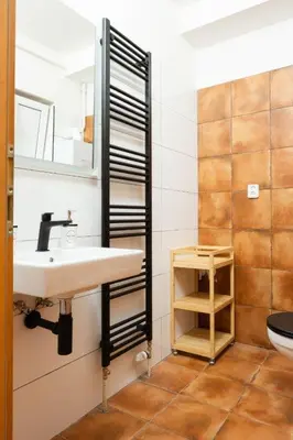 a bathroom with a sink and a toilet at Apartmán IRIS Poděbrady 3 in Poděbrady