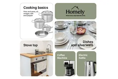 a collage of pictures of a kitchen with food at HOMELY I 32m2 Central loft I ELEVATOR I SELF CHECK-IN in Prague