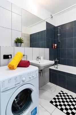 a washing machine in a bathroom with a sink at Crown Tiger Penthouse in Prague