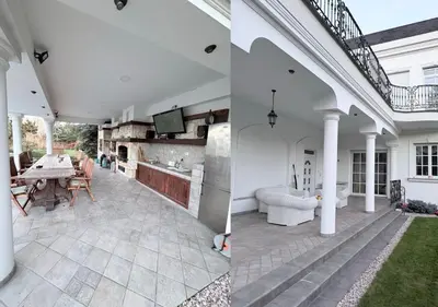 two images of a kitchen and a living room at Luxury Villa