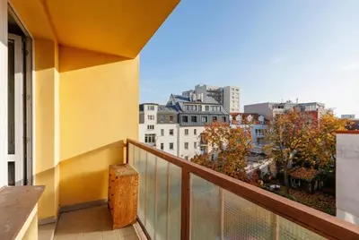 a balcony with a view of the city at Apartment in a quiet part of Prague with a kitchen in Prague