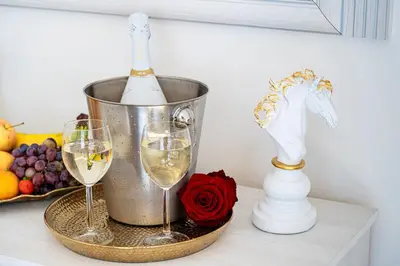 a bucket of champagne and two glasses of wine at Victory Noble Estate in Prague