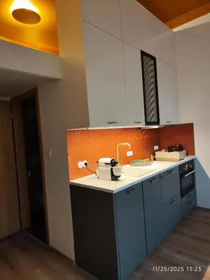 a kitchen with a sink and a counter top at Alphonse Mucha Loft Apartments, Prague 2 in Prague