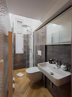 a bathroom with a sink and a toilet and a shower at Rose Essence Suite in Prague