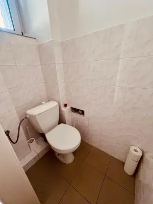 a bathroom with a white toilet in a room at Elegant & inviting entire flat on Letná in Prague