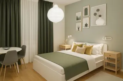 a bedroom with a bed and a table and a desk at HOMELY I Central 38m2 APT I ELEVATOR I Self Check-In in Prague