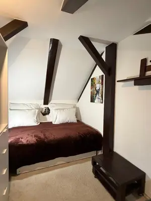 a room with a bed in a attic at Cozy Prague Navrátilová in Prague