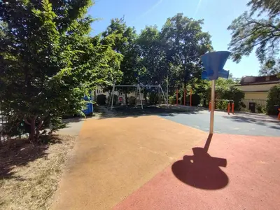 a playground with a blue shovel in a park at 2 - room apartment with terrace and free parking in Prague