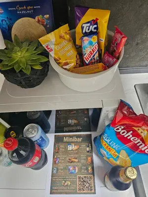 a refrigerator filled with lots of snacks and drinks at Ubytování Městská hora Beroun - Sauna in Beroun