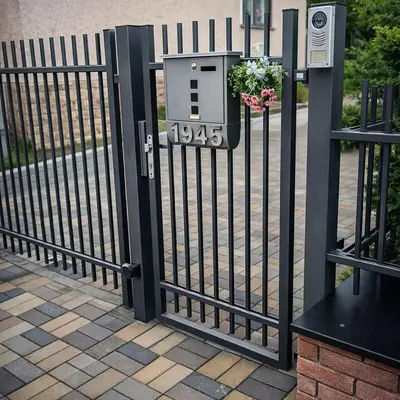 a black gate with a clock on it at Ubytování Městská hora Beroun - Sauna in Beroun