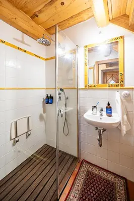a bathroom with a shower and a sink at Prague Days - Cozy House near Prague Castle with Desk and Balcony in Prague