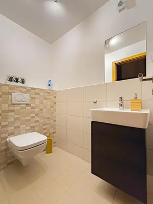 a bathroom with a sink and a toilet at Triplex Apartment with Private Terrace in Prague