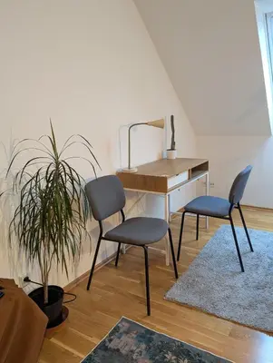 a room with a desk and two chairs and a plant at Cozy Studio-Room Near center with Private Bathroom in Prague