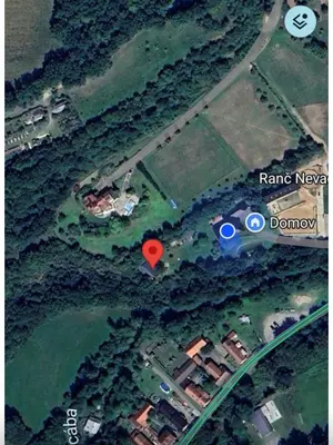 a map of a park with a red spot at 4borovice in Velká Lečice