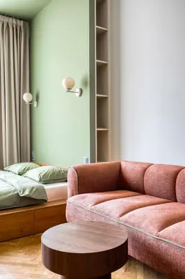 a living room with a couch and a coffee table at Boutique Studio just 5 min from Wenceslas Square by Gravity Prague in Prague