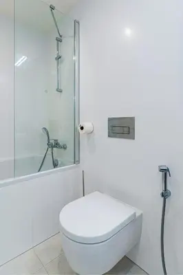 a white bathroom with a toilet and a shower at Luxury Urban Suite in Prague