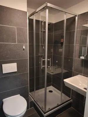 a bathroom with a toilet and a shower at Great Apartment Praha in Prague