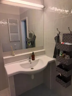 a bathroom with a white sink and a mirror at Apartmán VBloku in Prague