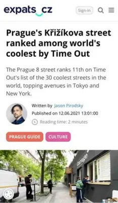 a page of a website with a picture of a street at Duplex Design Flat 3 Bäder Garten 160 m2 in Prague