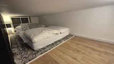 a bedroom with a bed on a rug at Prague 1 Apartment Nekázanka in Prague