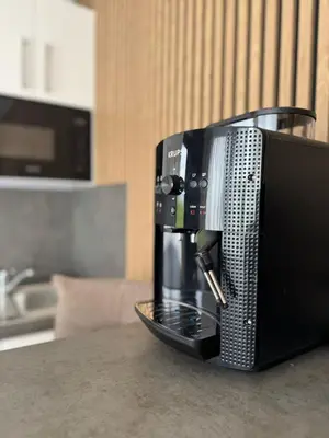 a coffee maker sitting on top of a counter at Prague Airport Luxury Vila in Prague