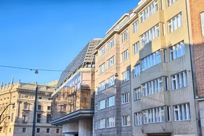 a building in front of a building at Ostrovni 7 Apartments in Prague