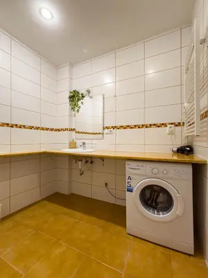 a laundry room with a washing machine and a sink at Heart of Zizkov in Prague